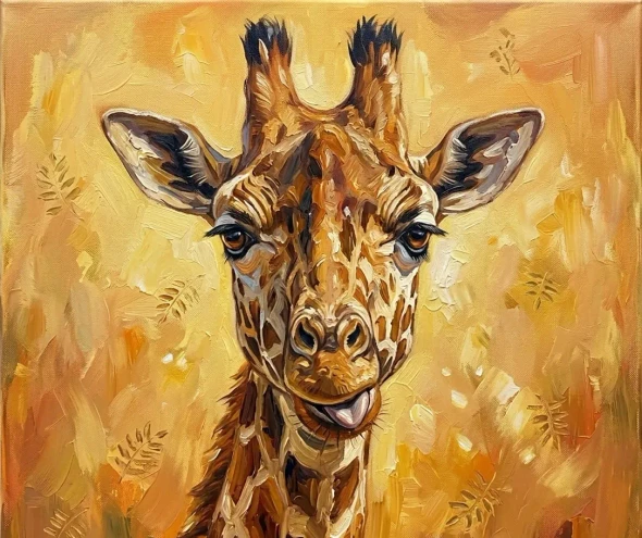 Majestic Giraffe  Portrait Acrylic Painting | Textured Wildlife Canvas Art (ART-3319-122790) - Handpainted Art Painting - 24in X 24in
