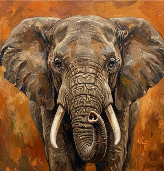 Majestic Elephant Portrait Acrylic Painting | Textured Wildlife Canvas Art (ART-3319-122789) - Handpainted Art Painting - 24in X 24in