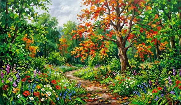 A Dense Forest Landscape Painting (ART-3319-122707) - Handpainted Art Painting - 48in X 24in