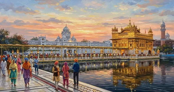 Golden Temple Painting (ART-3319-122744) - Handpainted Art Painting - 48in X 30in