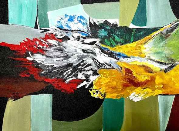 Vibrant Echoes (ART-7091-122895) - Handpainted Art Painting - 24in X 18in