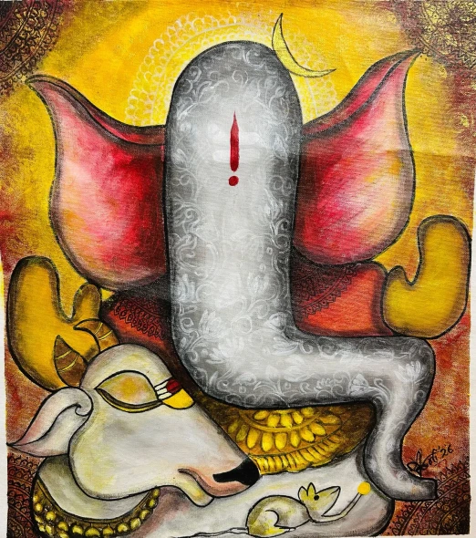 Ganesha (ART-17937-122874) - Handpainted Art Painting - 18in X 19in
