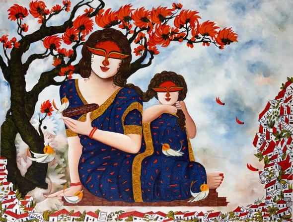 MOTHERHOOD (ART-7352-122839) - Handpainted Art Painting - 48in X 36in