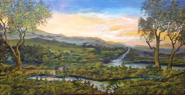 Landscape (ART-1342-122815) - Handpainted Art Painting - 36in X 18in