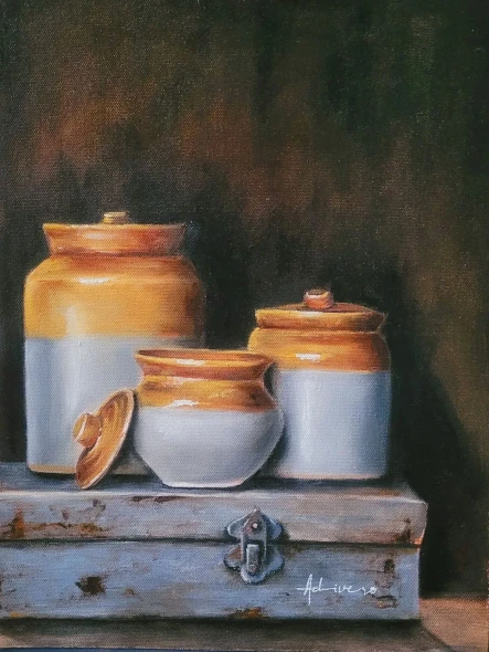 Pickle Jars (ART-8983-122899) - Handpainted Art Painting - 12in X 16in