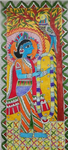 MADHUBANI PAINTING RAM AND SEETA MARRIAGE (ART-7407-122806) - Handpainted Art Painting - 12in X 15in