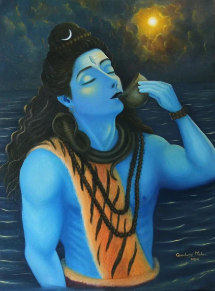 Shiva Shankar (ART-976-122776) - Handpainted Art Painting - 30in X 40in