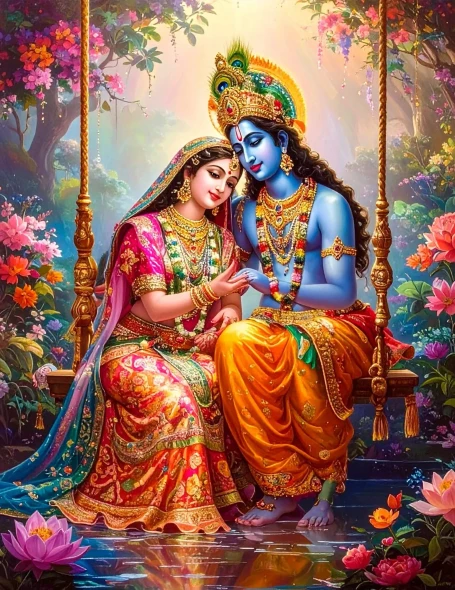 Radha Krishna – Divine Swing Of Eternal Love (PRT-17594-122878) - Canvas Art Print - 18in X 24in
