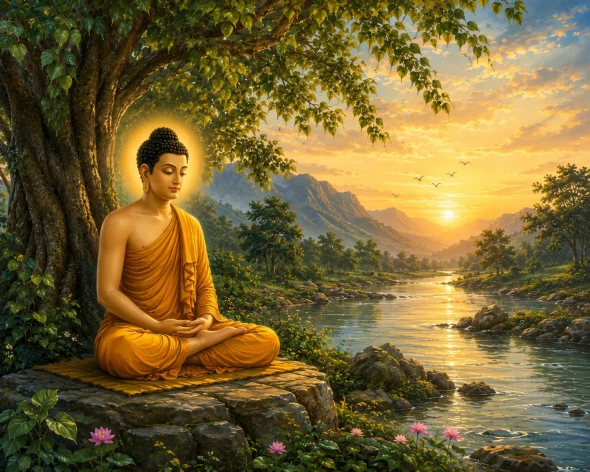Peaceful Buddha 1 (PRT-8645-122886) - Canvas Art Print - 18in X 14in