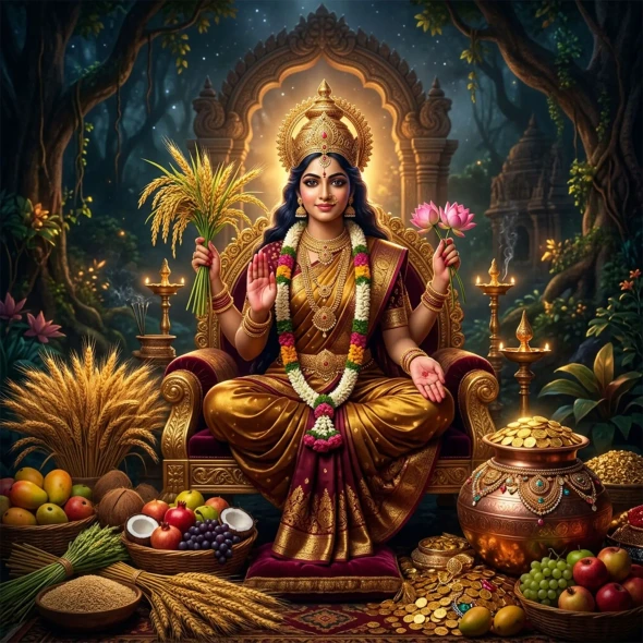 Kamala Ma - Sustaining The Universe | Power To Sustain & Enjoy | Harvest Goddess Digital Art Print (PRT-8740-122835) - Canvas Art Print - 12in X 12in