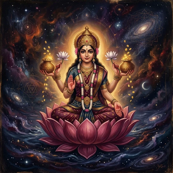 Kamala Ma - The Lotus One | Tantric Lakshmi | Goddess Of Fulfillment | Digital Art Print (PRT-8740-122832) - Canvas Art Print - 12in X 12in