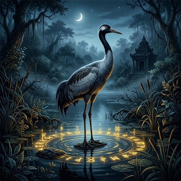 Bagalamukhi Ma - The Crane Wisdom | Patient, Unwavering Focus | Bagala Crane Goddess Art Print (PRT-8740-122826) - Canvas Art Print - 18in X 18in