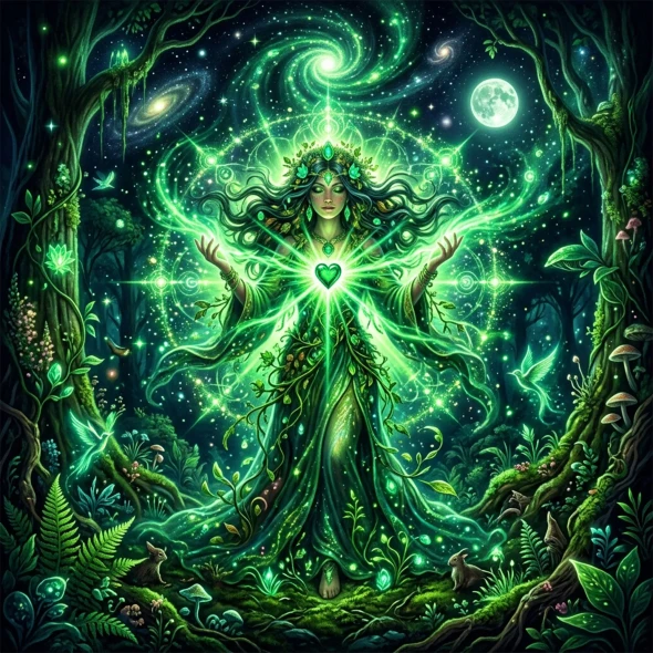 Matangi Ma - The Emerald Queen | Goddess Of Living Nature & Heart Chakra | Neela Matangi Art Print (PRT-8740-122829) - Canvas Art Print - 12in X 12in