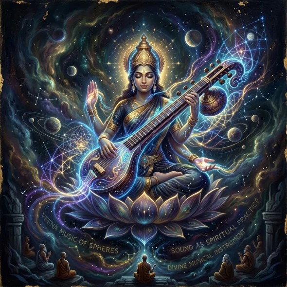 Matangi Ma - The Veena Player | Music As Prayer | Spinal Vibration Goddess | Digital Art Print (PRT-8740-122830) - Canvas Art Print - 12in X 12in