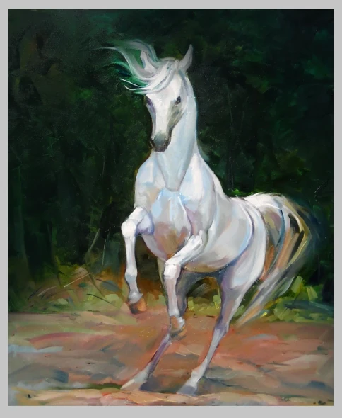 Horse White (ART-18572-122666) - Handpainted Art Painting - 30in X 36in