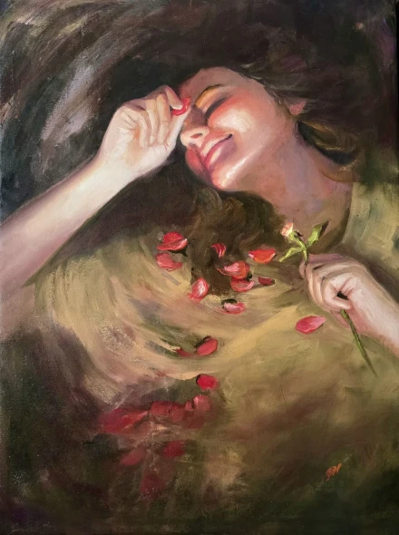 He Loves Me (ART-5120-122947) - Handpainted Art Painting - 18in X 24in