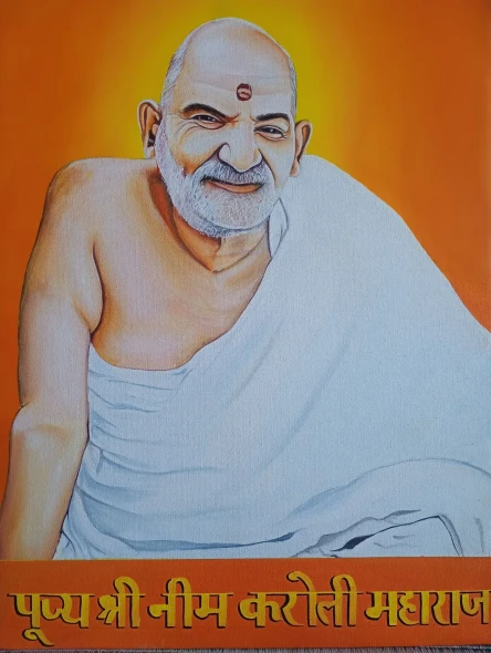 Neem Karoli Maharaj (ART-18615-122943) - Handpainted Art Painting - 18in X 24in