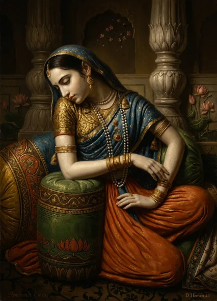 The Silent Wait: Virahotkanthita (PRT-18374-122932) - Canvas Art Print - 22in X 30in
