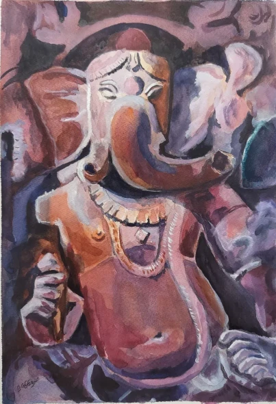 Ganesh (PRT-18168-122950) - Canvas Art Print - 12in X 18in
