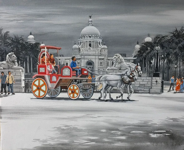 Monsoon In Kolkata (ART-8302-122977) - Handpainted Art Painting - 24in X 20in
