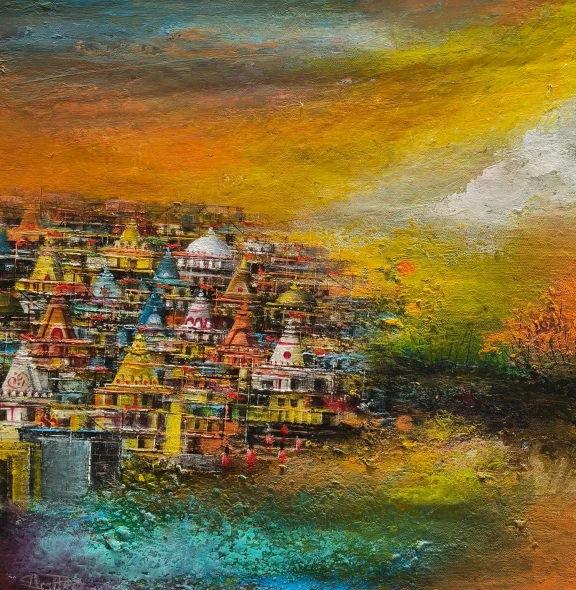 Divya Dham (ART-8439-122959) - Handpainted Art Painting - 13in X 13in