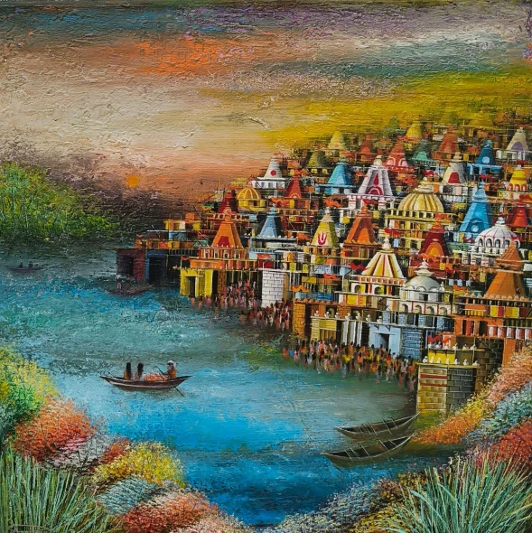 Dev Nagari (ART-8439-122958) - Handpainted Art Painting - 20in X 20in
