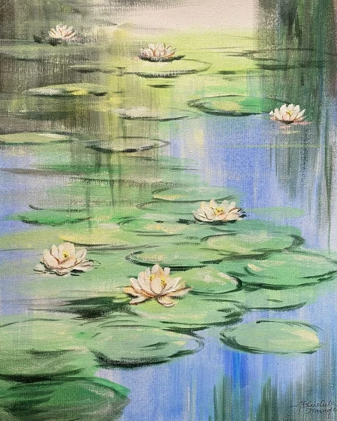 Waterlilies (ART-3512-122963) - Handpainted Art Painting - 12in X 14in