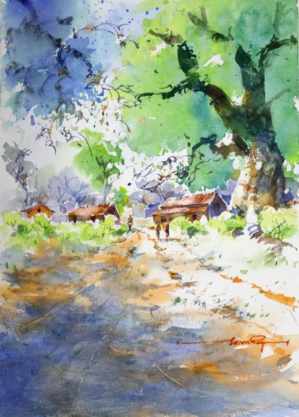 The Tree Has Seen More Than Us (ART-5774-123168) - Handpainted Art Painting - 10in X 14in