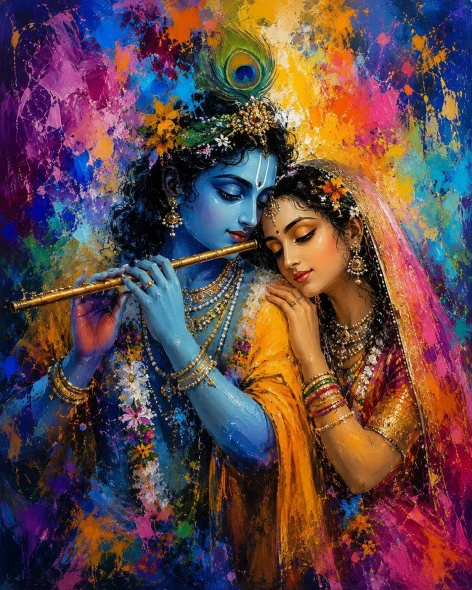 Abstract Radha Krishna Acrylic Painting On Canvas (ART-3319-122995) - Handpainted Art Painting - 36in X 48in