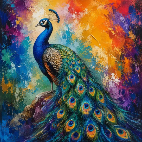 Abstract Textured Peacock Acrylic Painting (ART-3319-122994) - Handpainted Art Painting - 24in X 24in
