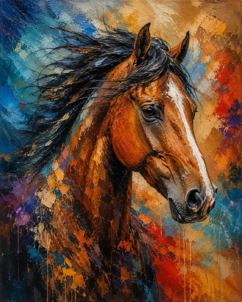 Untamed Spirit – Abstract Textured Horse Acrylic Painting (ART-3319-122989) - Handpainted Art Painting - 24in X 36in