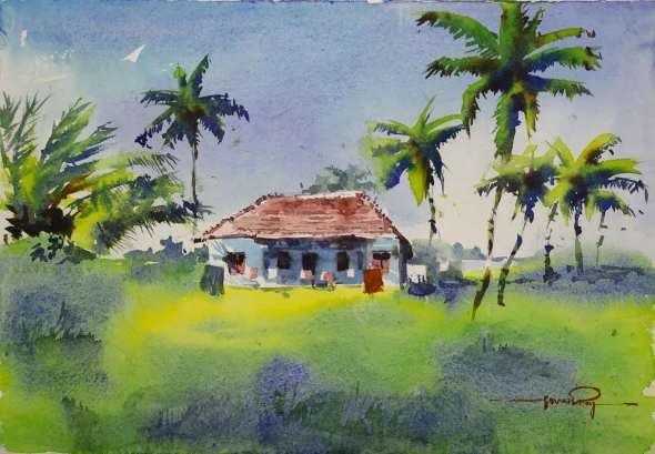 One Fine Morning (ART-5774-123174) - Handpainted Art Painting - 14in X 10in