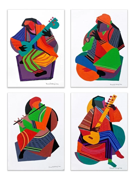 Songs In Fragments ( A Set Of 4 Works / Each 8 Inch ) (ART-5884-123223) - Handpainted Art Painting - 8in X 11in
