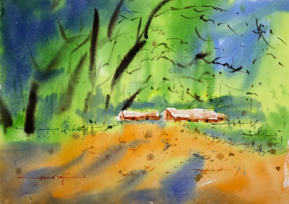 Nestled In Nature (ART-5774-123166) - Handpainted Art Painting - 14in X 10in
