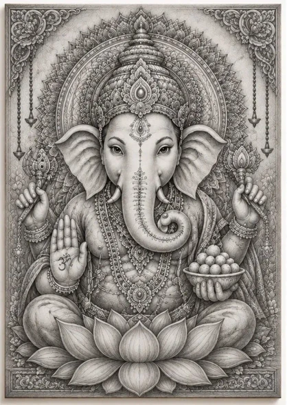 Royal Ganesha Mandala-Symbol Of Prosperity, Wisdom & New Beginnings (ART-18666-123180) - Handpainted Art Painting - 18in X 24in