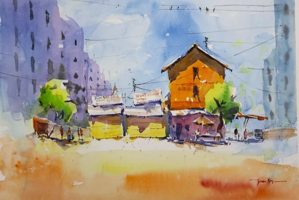 Urban Solitude (ART-5774-123160) - Handpainted Art Painting - 20in X 14in