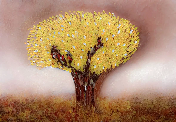 Golden Whisper Tree (ART-8156-123078) - Handpainted Art Painting - 38in X 26in