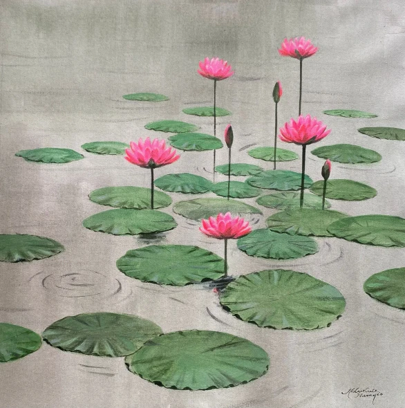 Waterlilies (ART-3512-123231) - Handpainted Art Painting - 23in X 23in