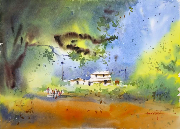 Towards Green Pastures (ART-5774-123167) - Handpainted Art Painting - 14in X 10in