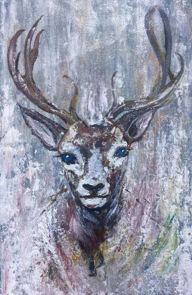 Noble Antlers (ART-8156-123089) - Handpainted Art Painting - 9in X 14in