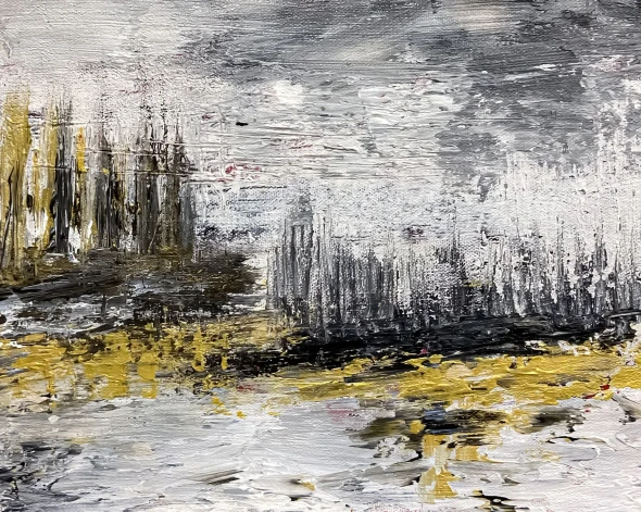 Silver Horizon (ART-8156-123038) - Handpainted Art Painting - 9in X 11in