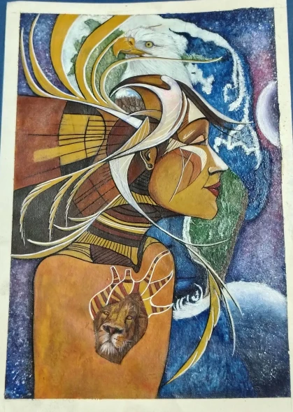 Women (ART-15780-123234) - Handpainted Art Painting - 12in X 16in