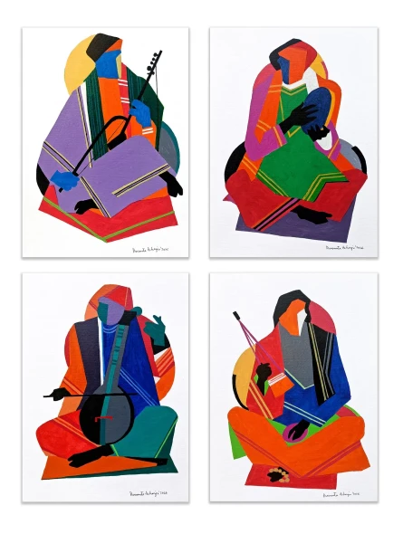 Songs In Fragments 2 ( A Set Of 4 Works / Each 8 Inch ) (ART-5884-123222) - Handpainted Art Painting - 8in X 11in