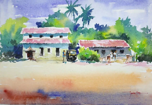 A Quiet Afternoon (ART-5774-123169) - Handpainted Art Painting - 14in X 10in