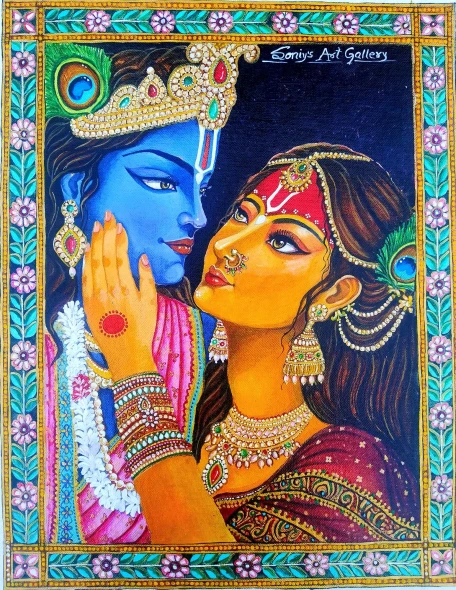 Eternal Love Of Radhakrishnan Painting/Handmade Artwork (ART-18655-123205) - Handpainted Art Painting - 14in X 18in