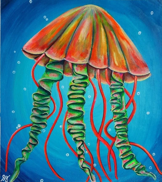 Aquatic Life: JELLYFISH (ART-8835-123202) - Handpainted Art Painting - 9in X 10in