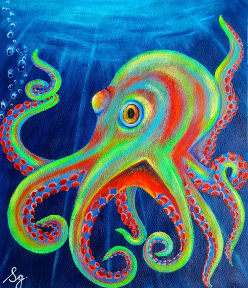 Aquatic Life: OCTOPUS (ART-8835-123201) - Handpainted Art Painting - 10in X 11in