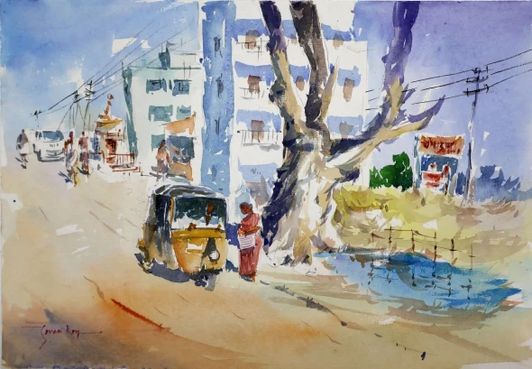 Take Me To The Market (ART-5774-123170) - Handpainted Art Painting - 14in X 10in