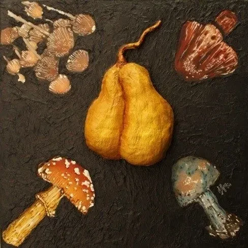 MUSHROOMS ATTACK (ART-18098-123104) - Handpainted Art Painting - 24in X 24in