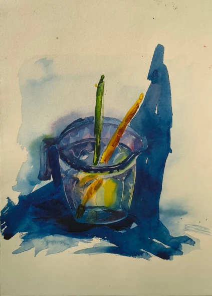 Still Life With Brushes – Original Watercolor Painting (ART-18629-123099) - Handpainted Art Painting - 11in X 14in